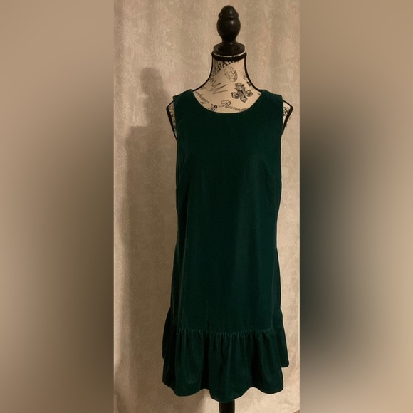 J. Crew Holiday Drop Waist Tunic Style Dress 8 Dark Green Plush Velvet - Picture 4 of 6